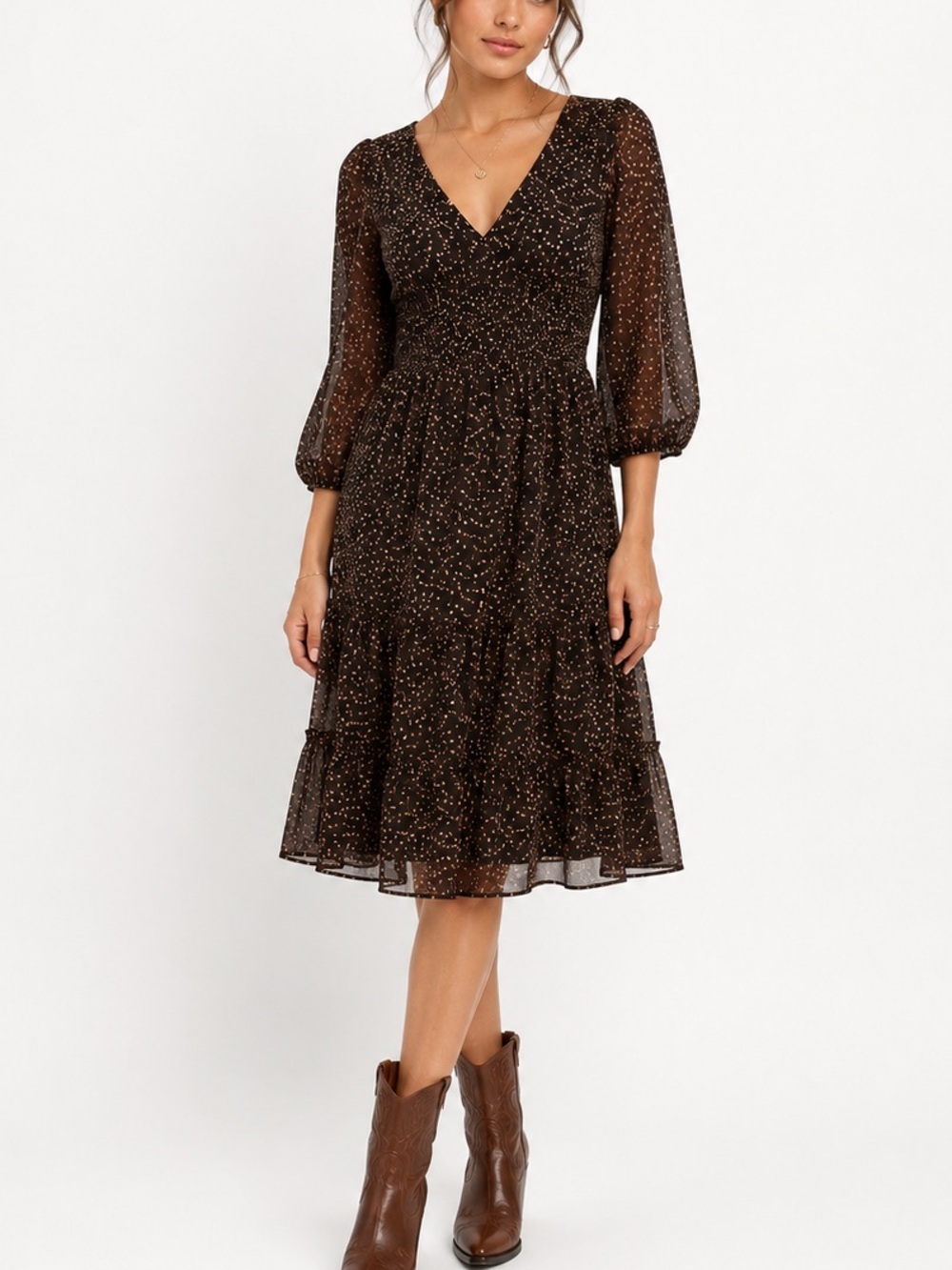 Japna Boho Tiered Floral Midi Peasant Dress Cottagecore Romantic Small
